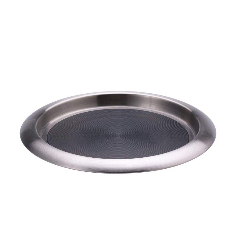 Service Ideas TR119SR Tray with Top and Bottom Built in Non-Slip Rubber Inserts, 9" Round, Dishwasher Safe, Stainless Steel